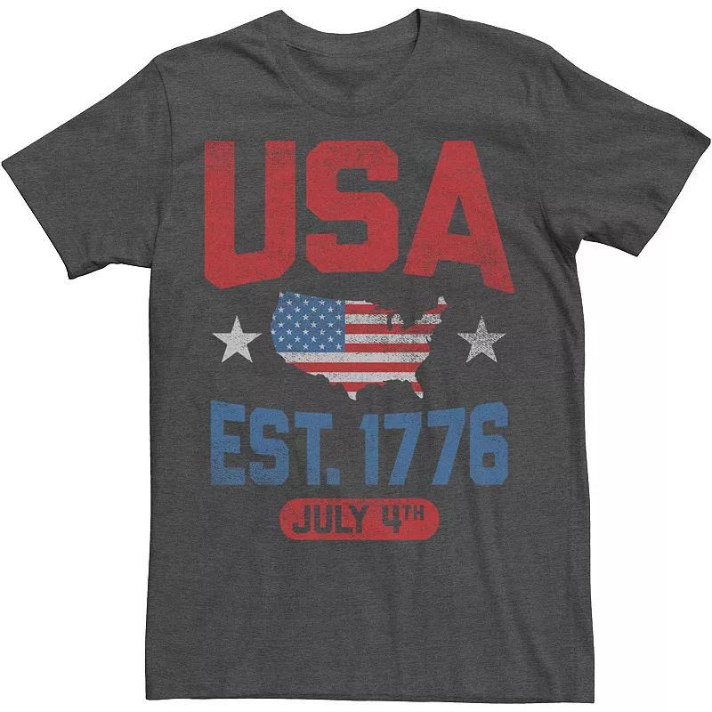 Big & Tall USA Nation Shaped Flag Est 1776 July 4th Tee, Men's, Size: 3XL, Grey Heather Product Image