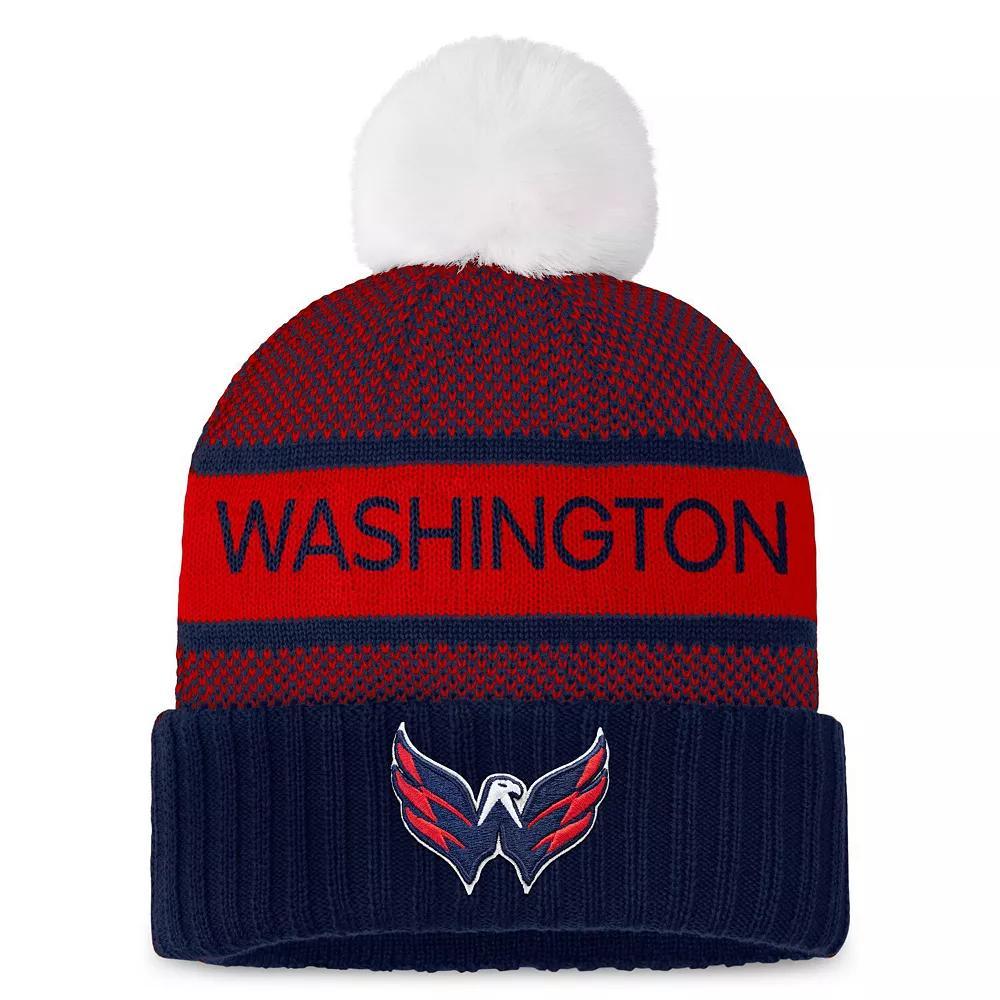 Women's Fanatics Branded  Navy/Red Washington Capitals Authentic Pro Rink Cuffed Knit Hat with Pom, Blue Product Image