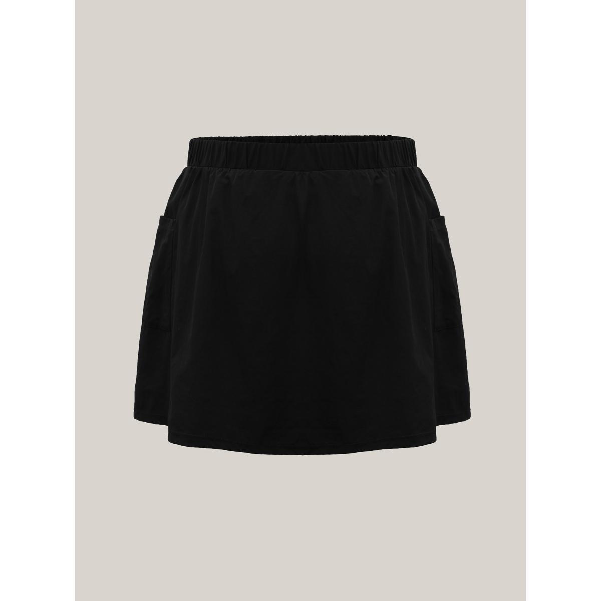 Plus Size Quick Dry Patch Pocket Swim Skirt Women's Swimwear Black Beach Tiered High stretch Bodycon High Rise Patch pocket Curve Swim Bottoms BloomChic 22-24/3X Product Image