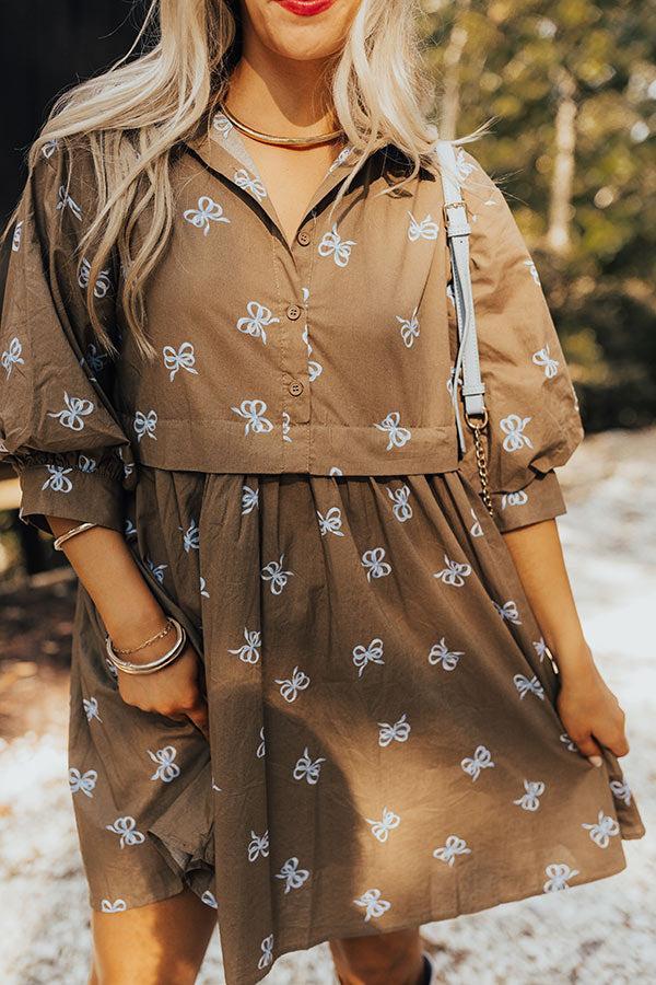 For The Love Of Bows Mini Dress in Mocha Product Image