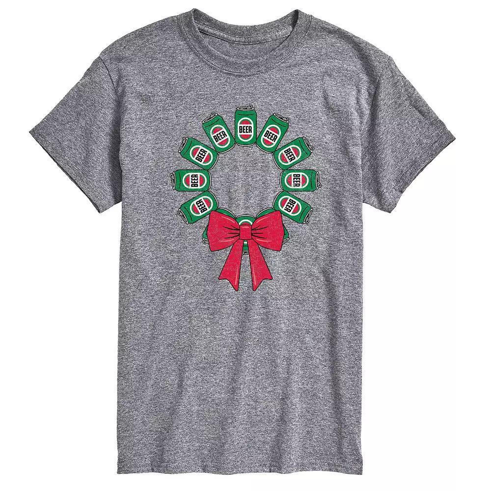 Men's Beer Christmas Wreath Graphic Tee, Size: Medium, Grey Gray Product Image