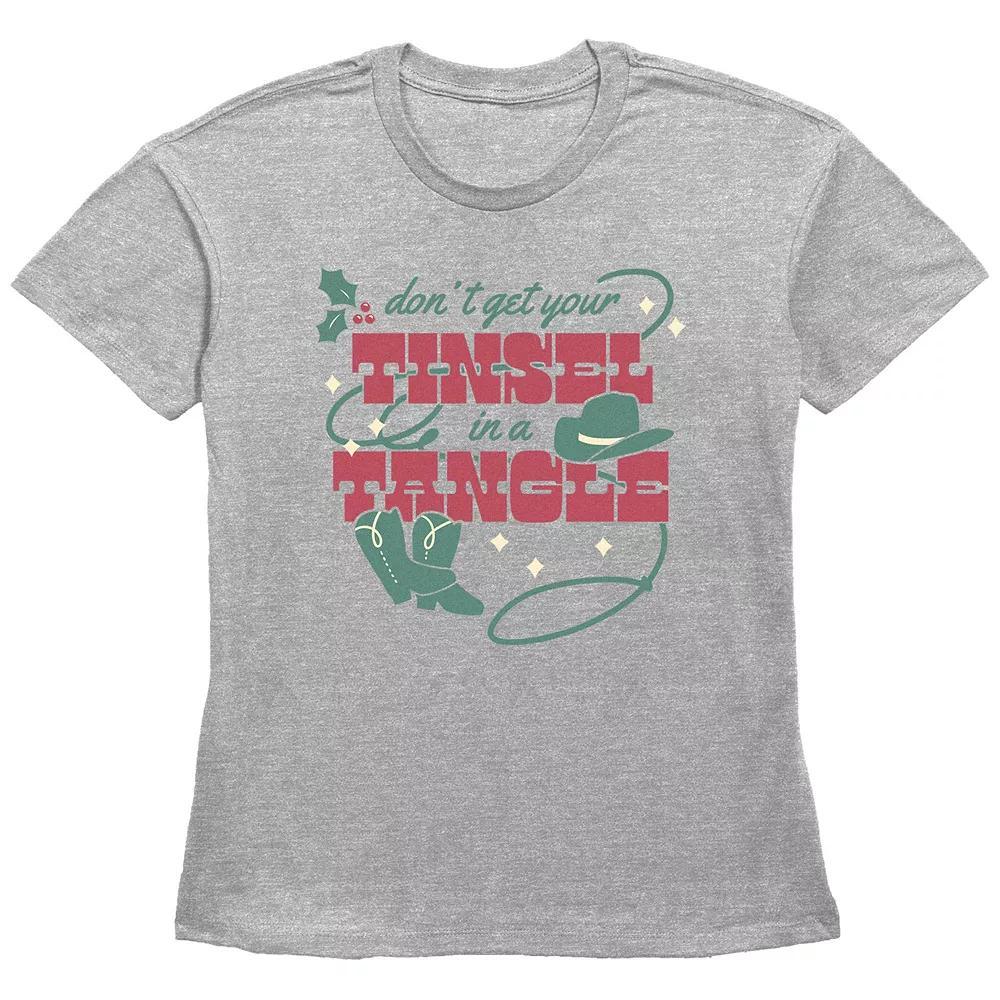 Women's Don't Get Your Tinsel In A Tangle Graphic Tee, Size: Large, Grey Gray Product Image