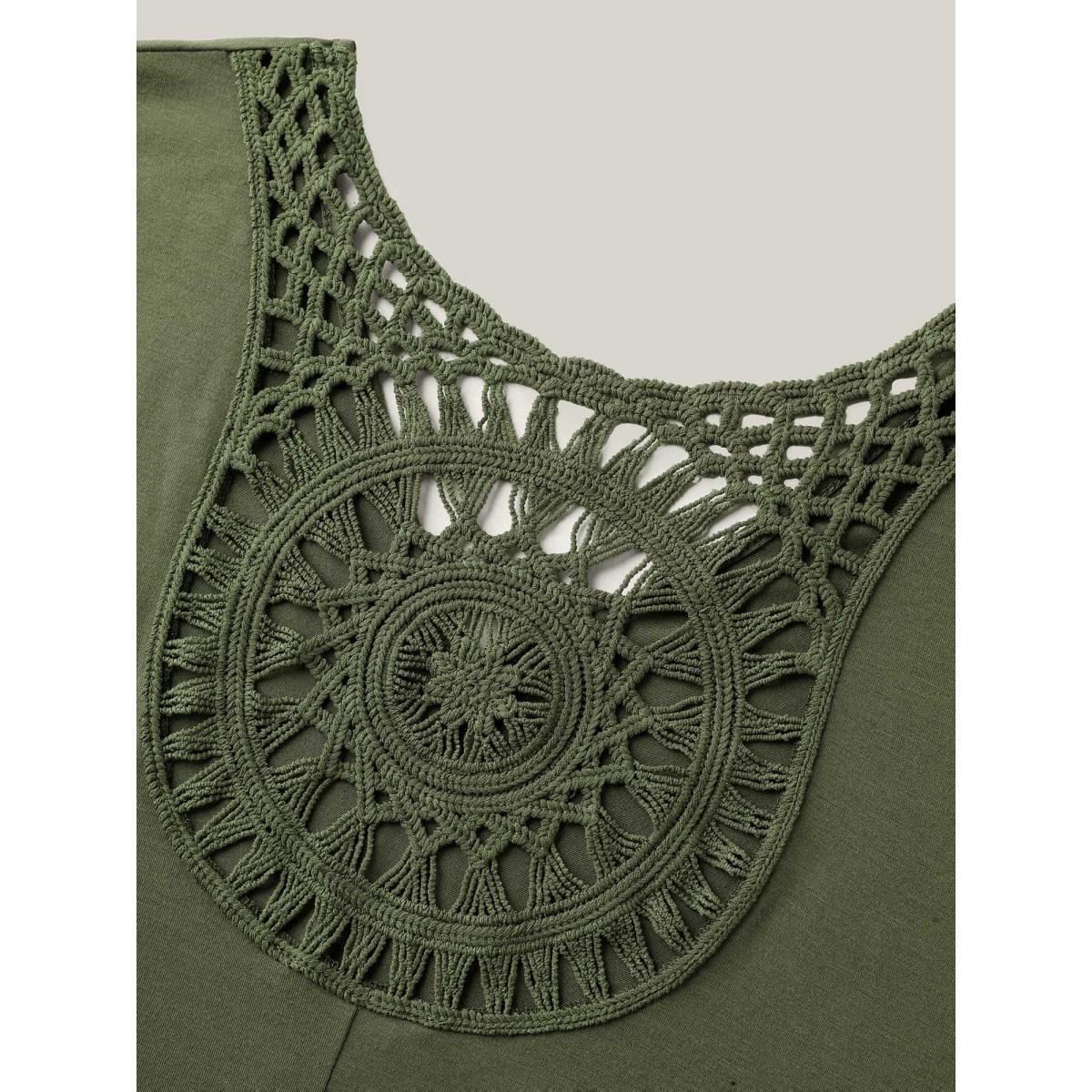 Plus Size Cut-Out Back Detail Plain T-Shirt ArmyGreen Women Roll Hem V-neck Everyday-Casual T-shirts BloomChic 10/M Product Image