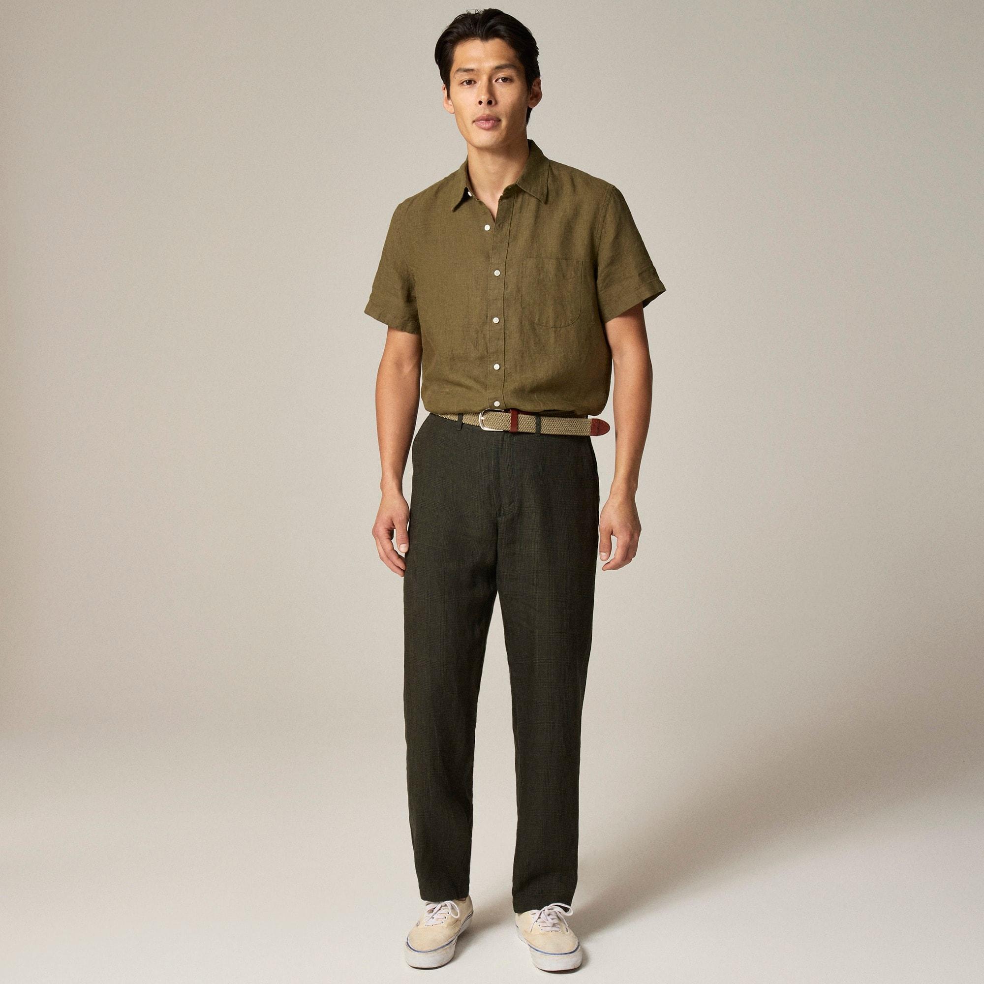Short-sleeve linen point-collar shirt Product Image