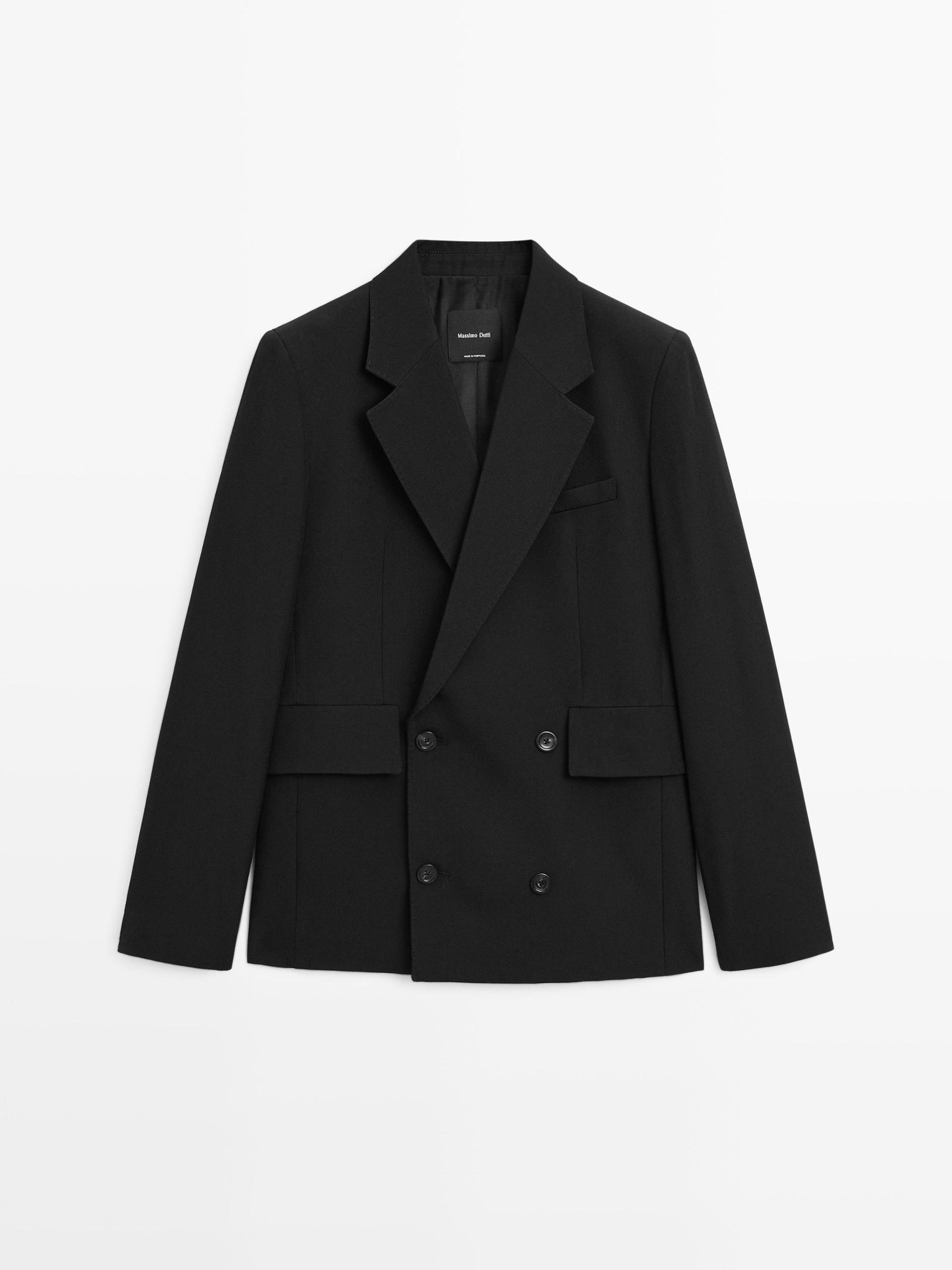 Cropped wool blend double-breasted blazer Product Image