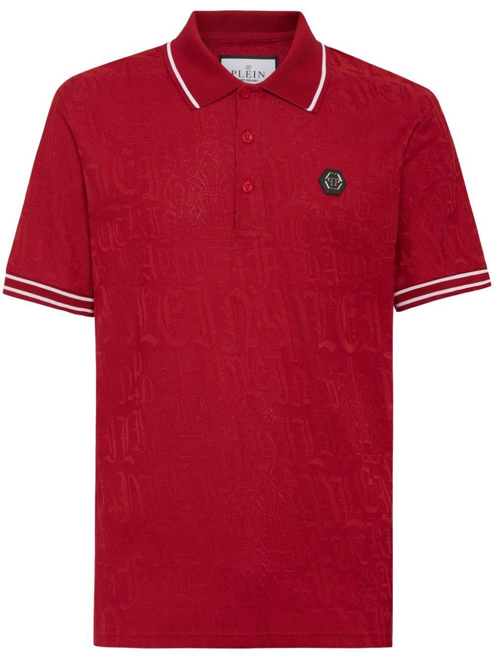 PHILIPP PLEIN Jacquard Monogram Polo Shirt In Red Product Image