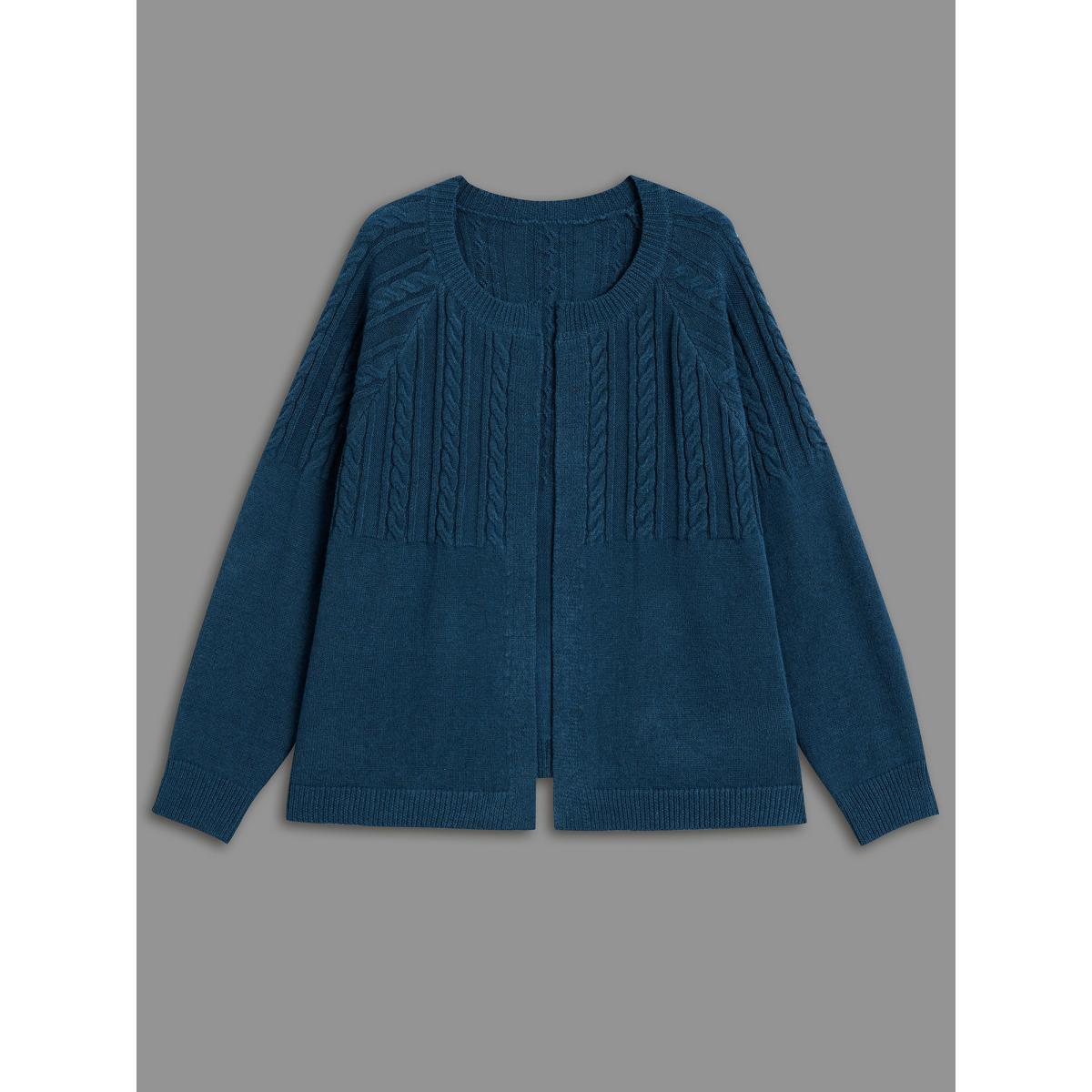 Plus Size Supersoft Essentials Cable Knit Open-Front Cardigan Aegean Women Casual Loose Long Sleeve Everyday Cardigans BloomChic 12/L Product Image