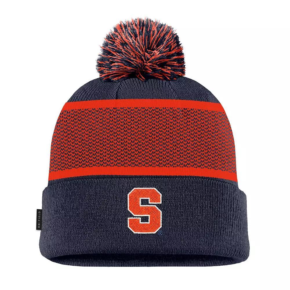 Men's Nike Navy Syracuse Orange 2024 Sideline Peak Cuffed Knit Hat with Pom, Blue Product Image