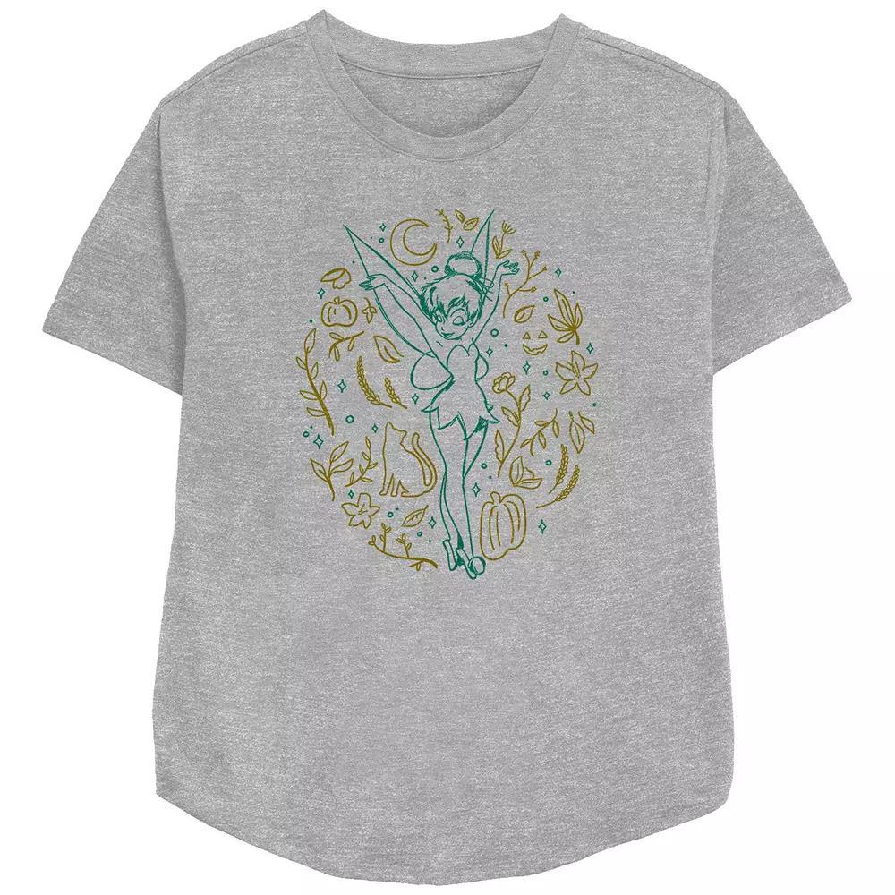 Disney's Tinker Bell Fall Icons Women's Relaxed Fit Graphic Tee, Size: Large, Athletic Grey Product Image