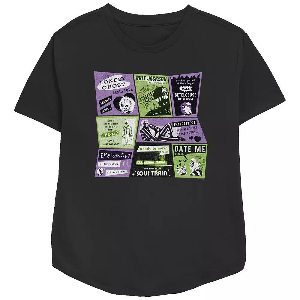Women's Beetlejuice 2 Classified Ads Relaxed Fit Graphic Tee, Size: Large, Black Product Image