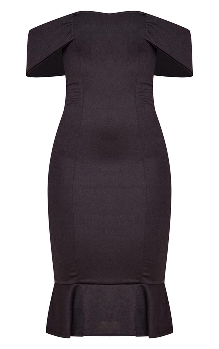 Black Bardot Frill Hem Midi Dress Product Image