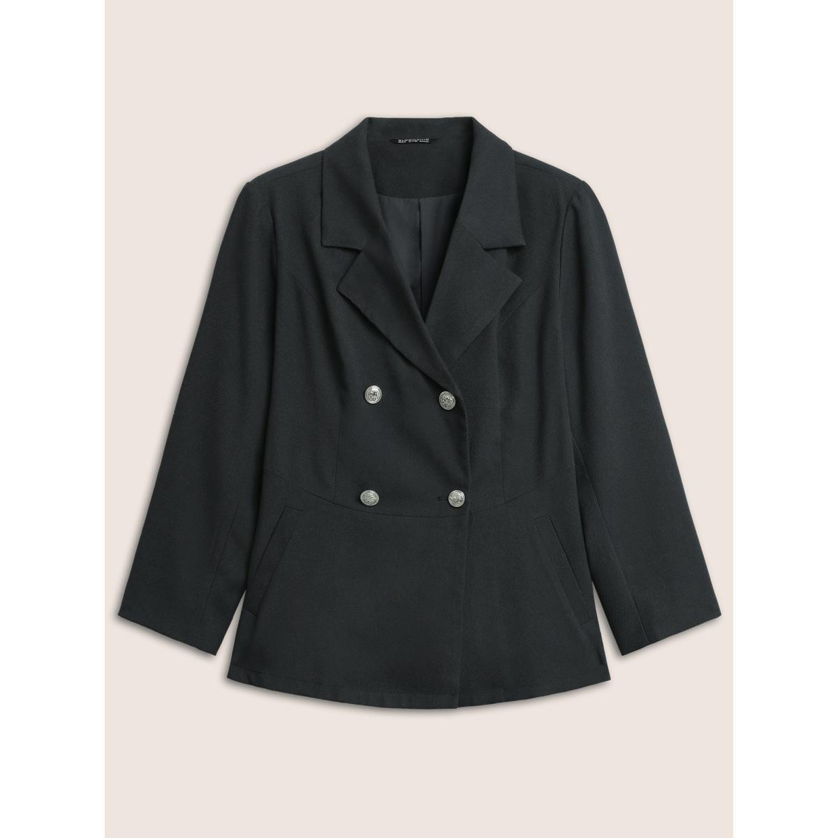 Plus Size Suit Collar Double Breasted Metal Detail Blazer Midnight Women Work Plain Non Sleeve Long Sleeve Suit Collar 10/M Slanted pocket At the Office Blazers BloomChic Product Image