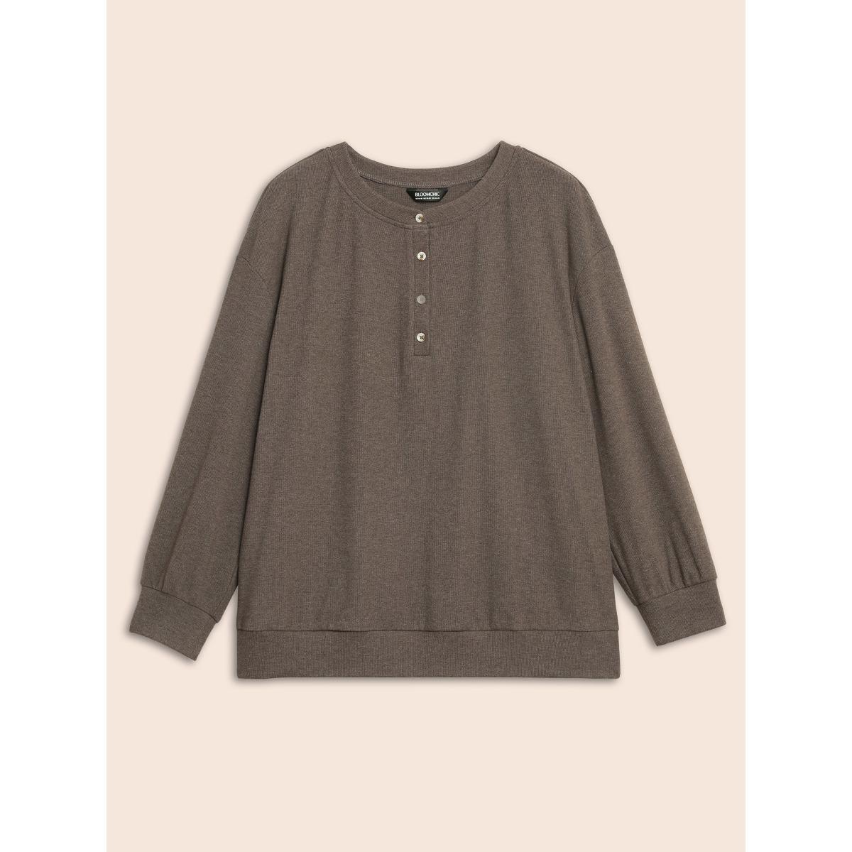 Plus Size Airy Cozy Drop Shoulder T-shirt DarkBrown Women Casual Texture Round Neck Everyday T-shirts BloomChic 26/4X Product Image