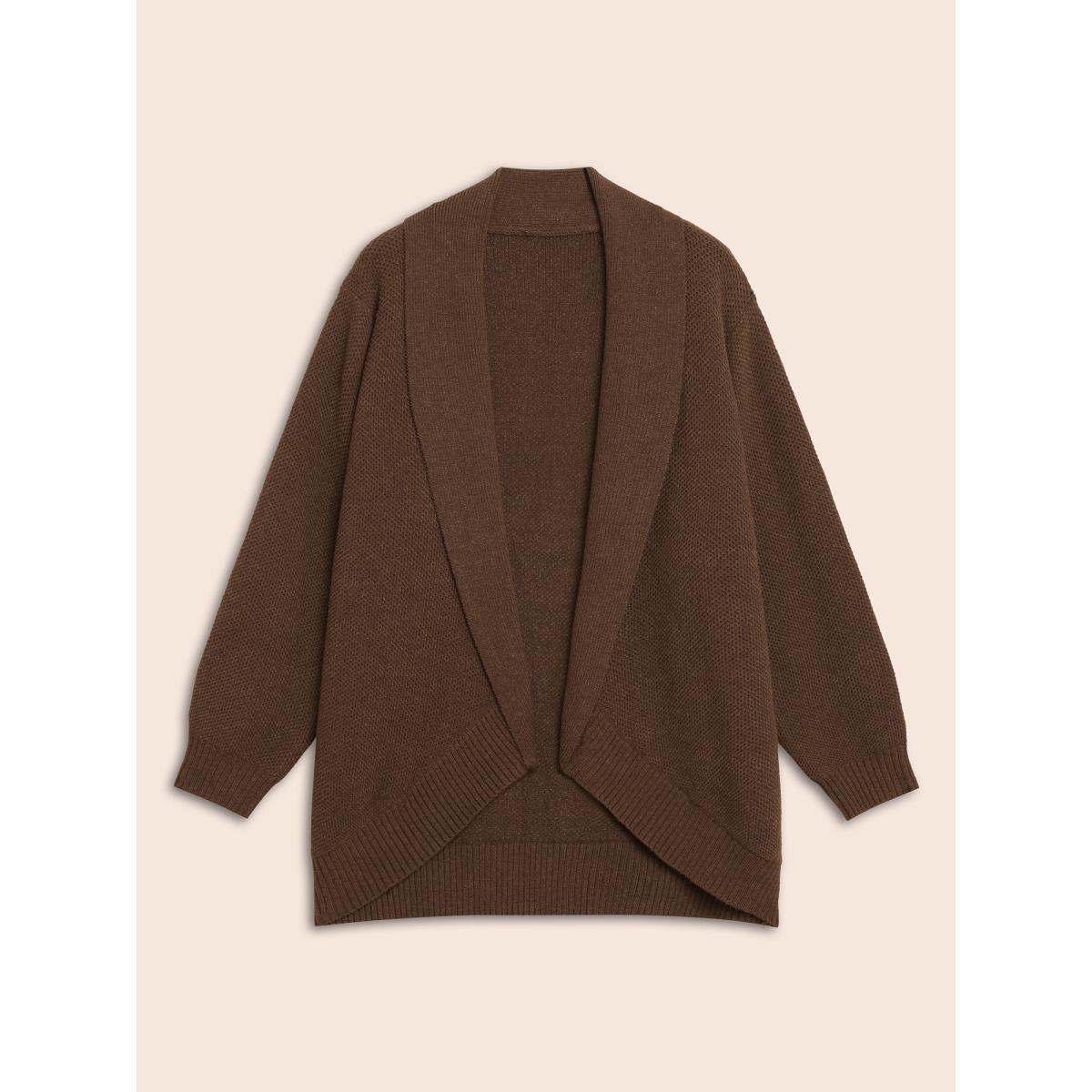 Plus Size Supersoft Essentials Textured Lapel Collar Cardigan Yellowishbrown Women Casual Loose Long Sleeve Everyday Cardigans BloomChic 28/5X Product Image