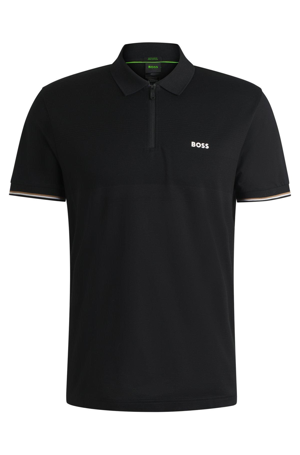 Structured-cotton polo shirt with zip neck Product Image
