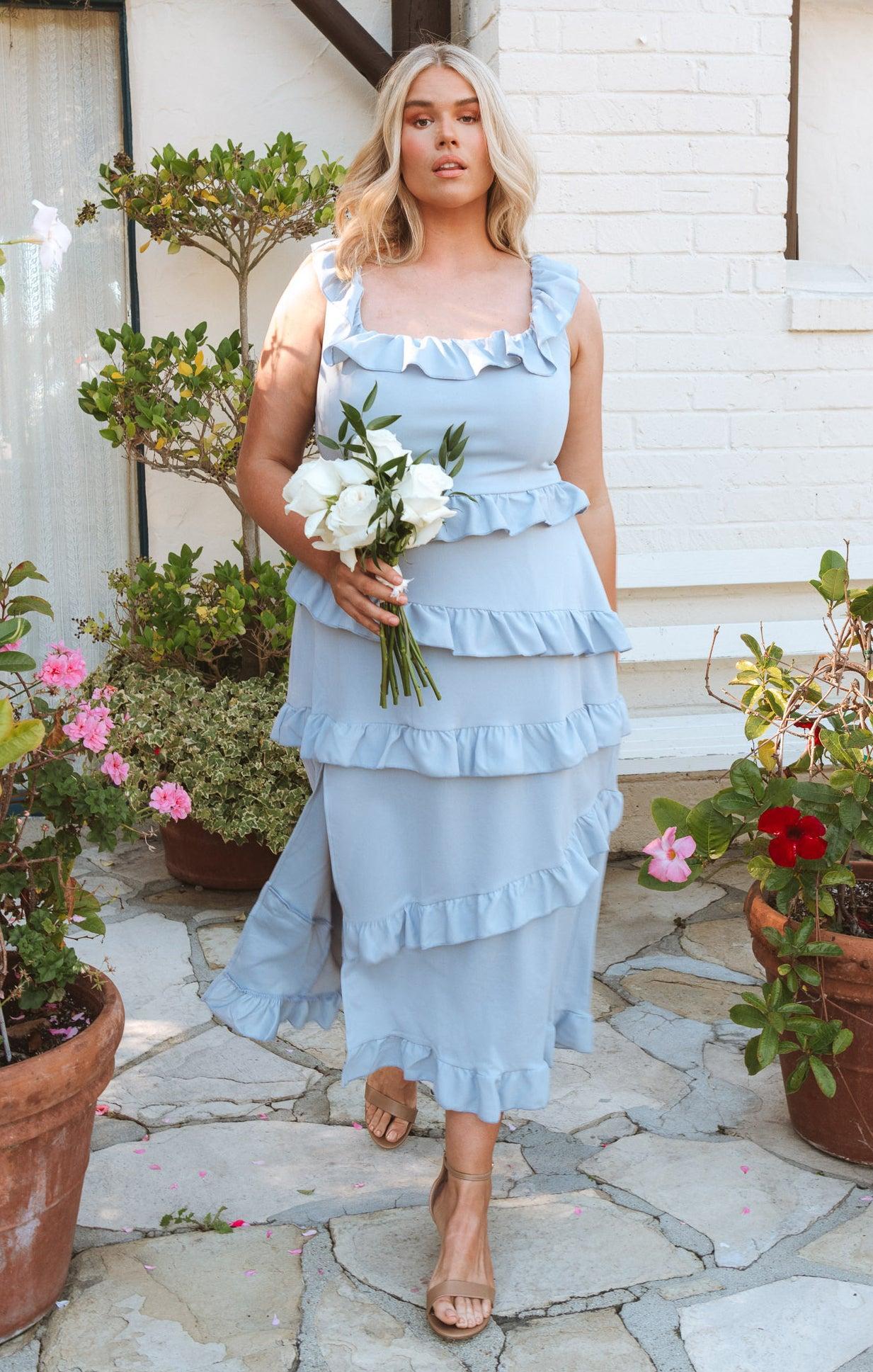Greta Dress ~ Steel Blue Stretch Product Image