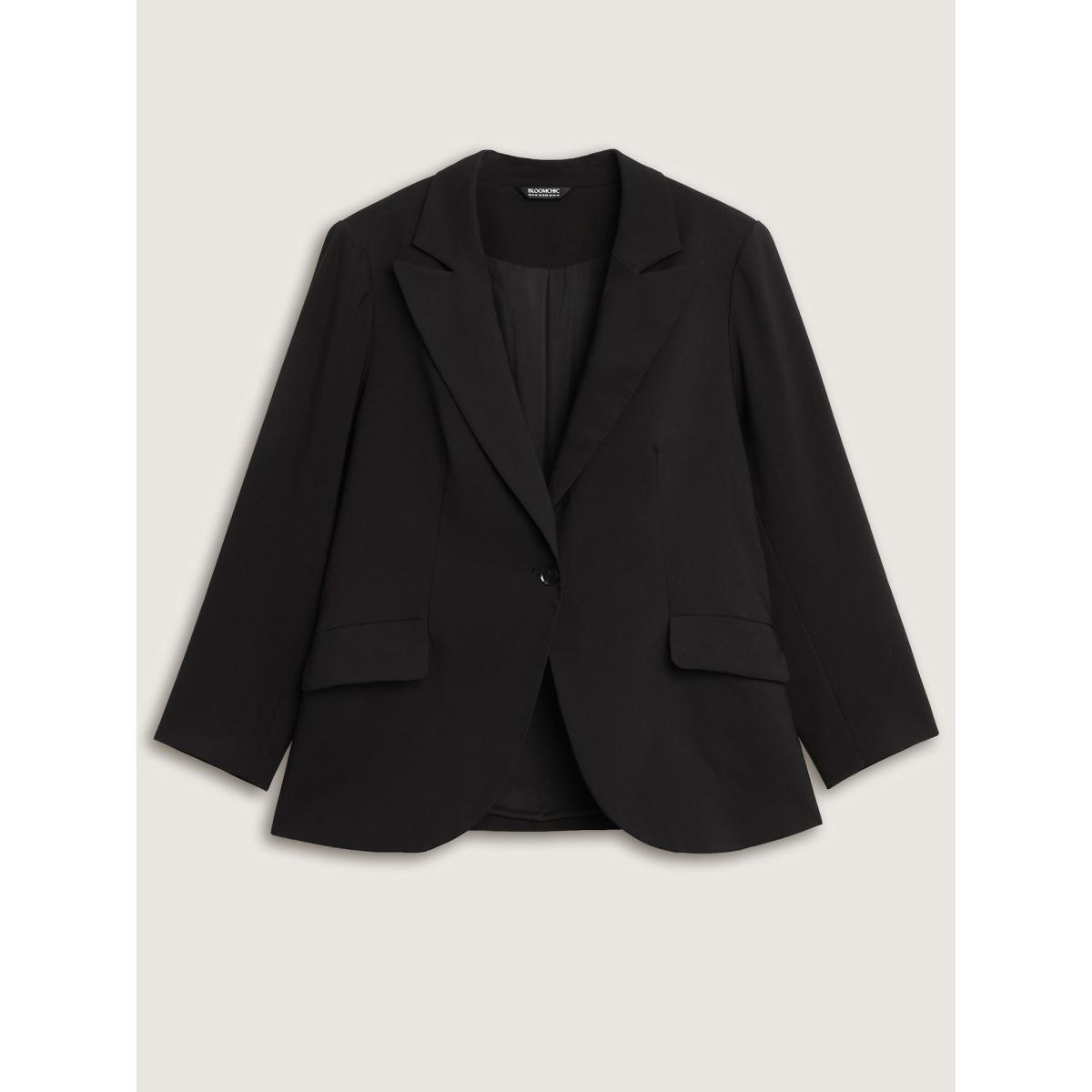 Plus Size Stretch Woven Pocket Slim-Fit Blazer Black Women Work Button Sleeve Extra Long Sleeve Suit Collar 22-24/3X Open pocket with flap At the Office Blazers BloomChic Product Image