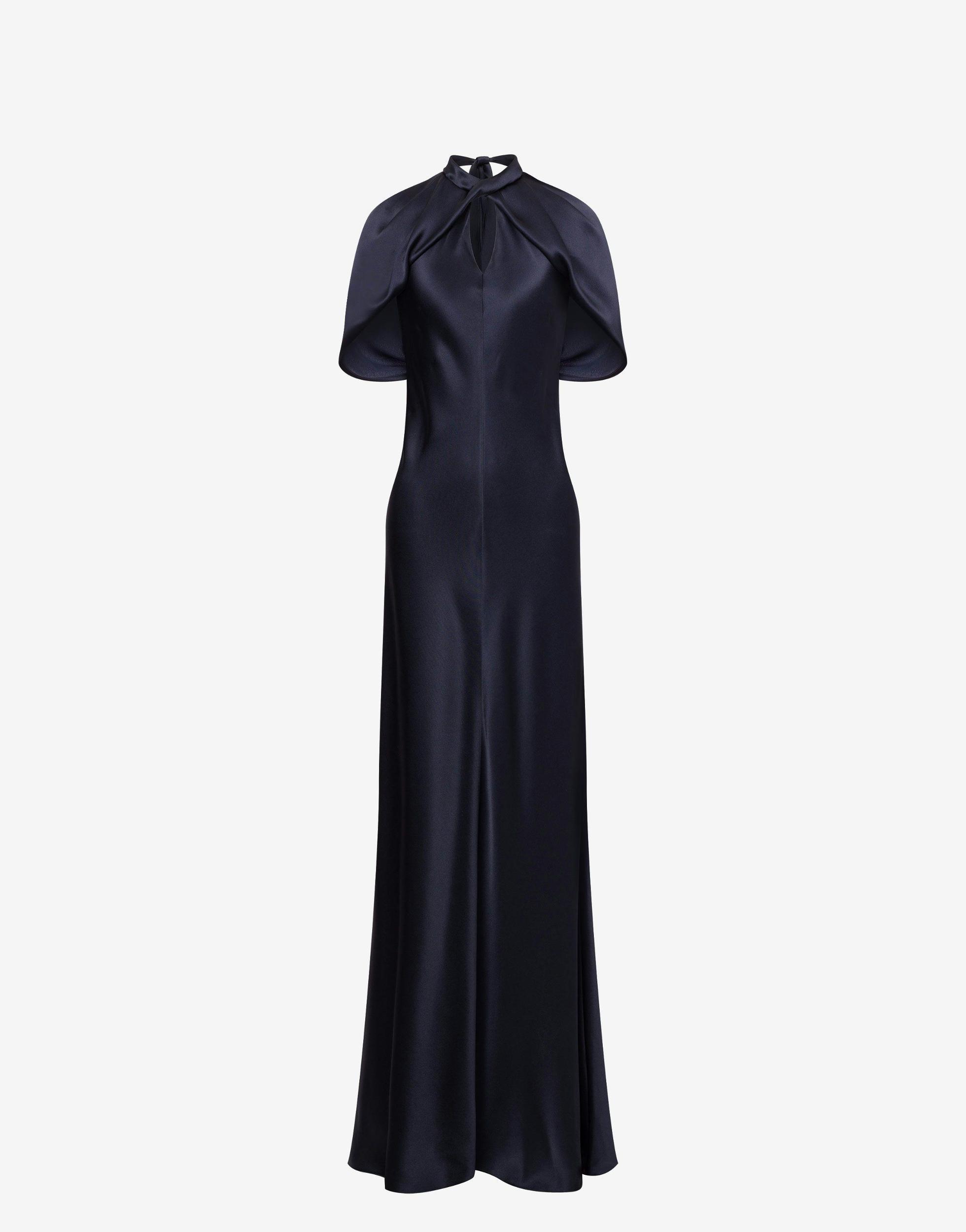 Satin dress with cape sleeves Product Image