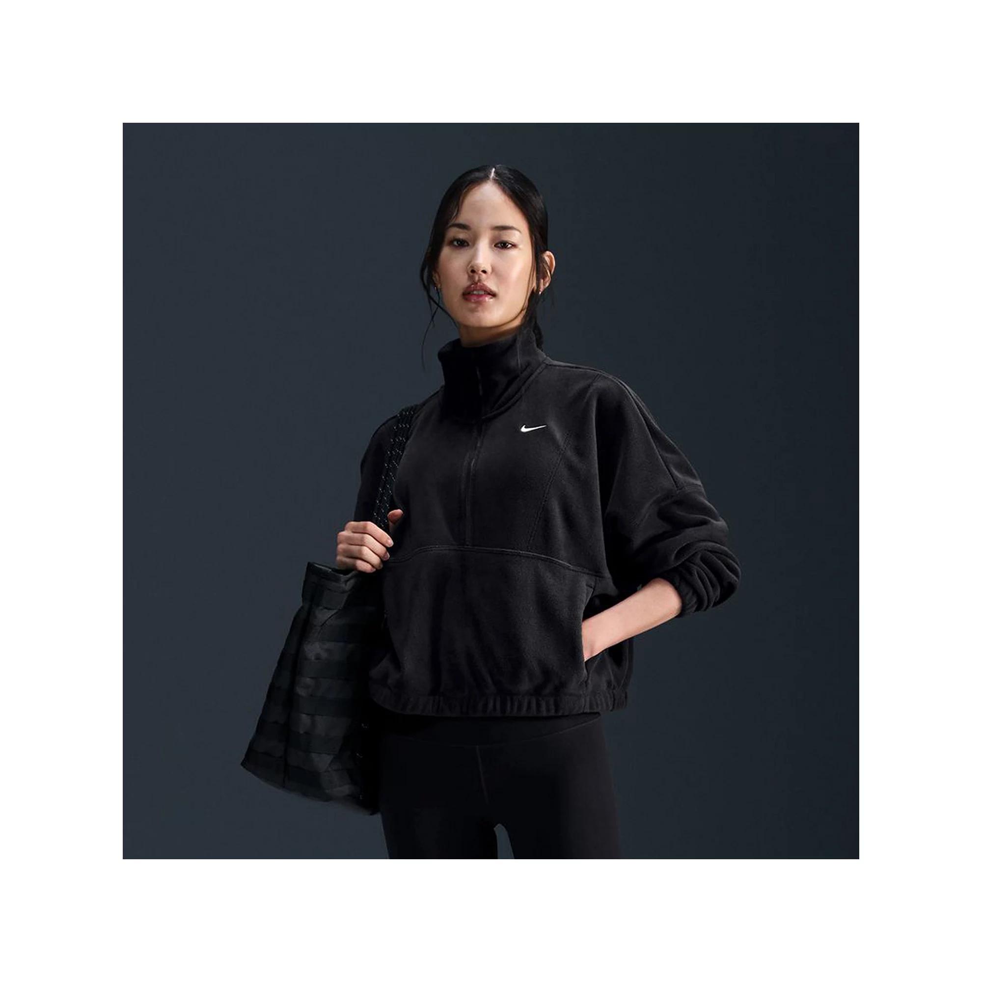 Women's Nike One Therma-FIT Oversized 1/2-Zip Fleece Top, Size: Large, Black Product Image