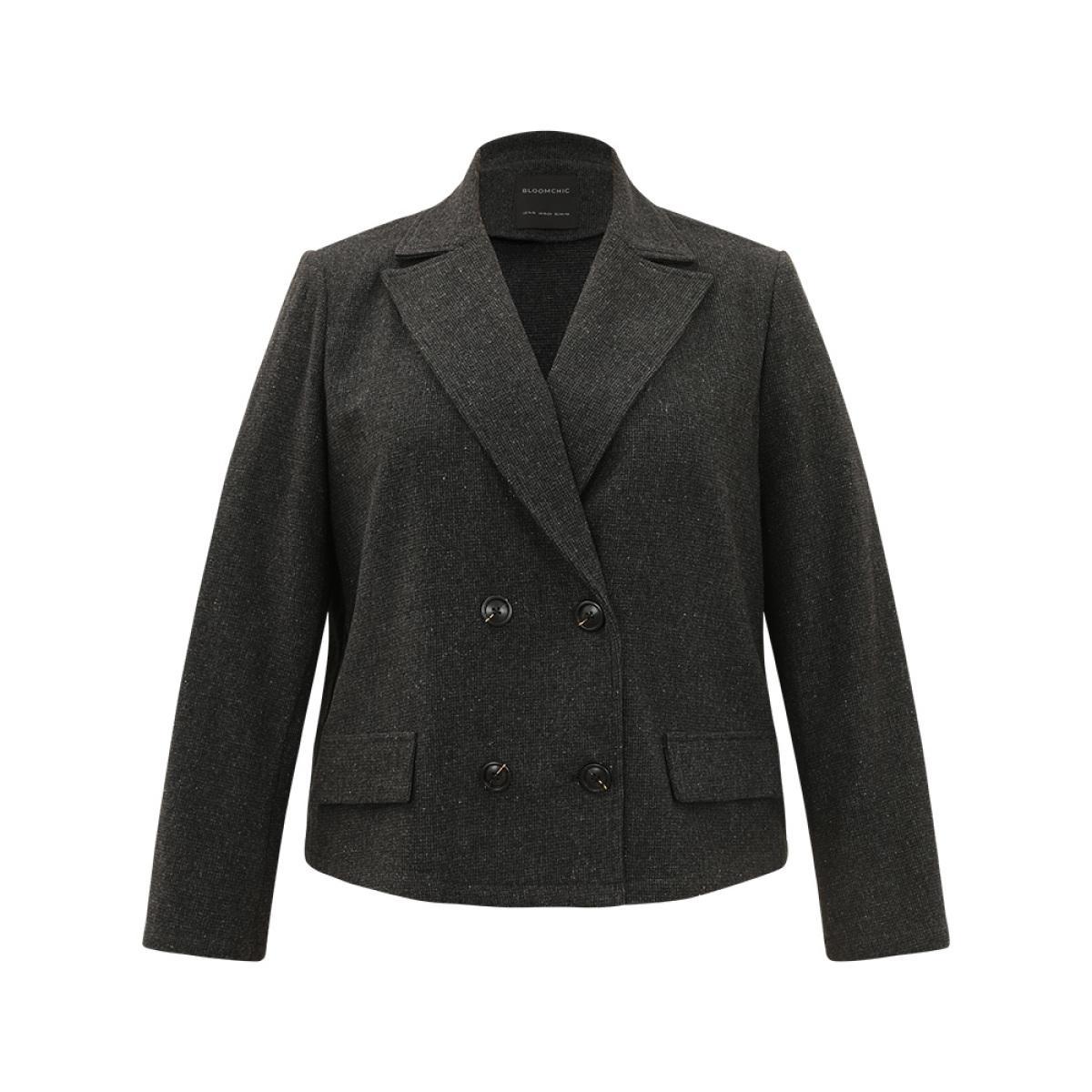 Plus Size Lapel Collar Plain Textured Button Up Blazer DimGray Women Work Plain Plain Sleeve Long Sleeve Lapel Collar 28/5X Office Blazers BloomChic Product Image