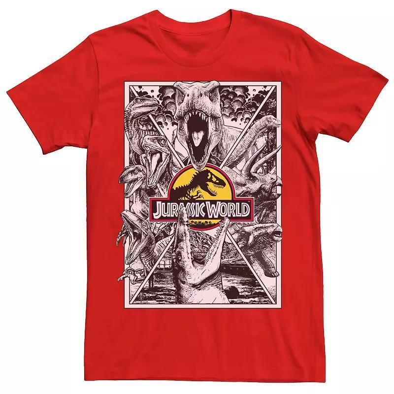 Mens Jurassic Park Collage Poster Tee Red Grey Product Image