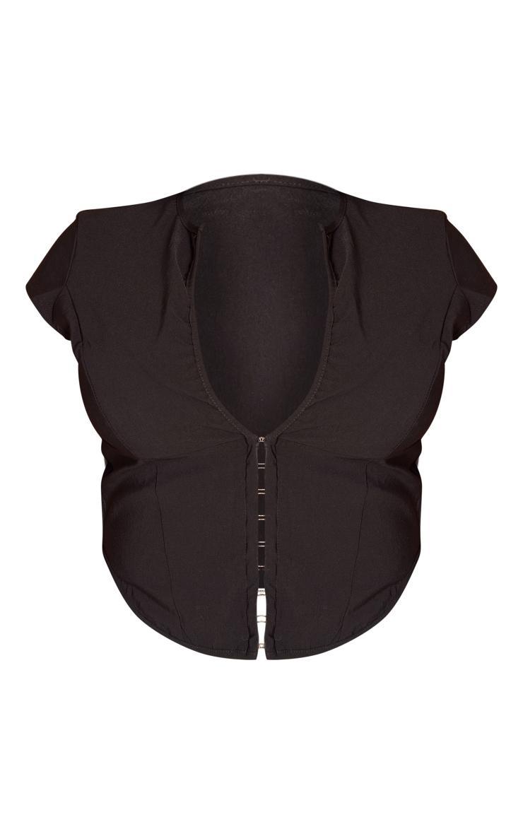 Plus Black Stretch Woven Hook And Eye Cap Sleeve Long Top Product Image