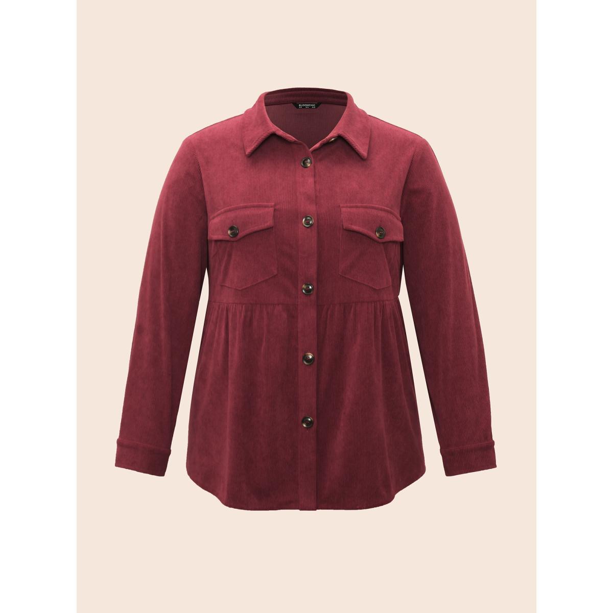 Plus Size Corduroy Collared Flap Detail Jacket Women Scarlet Gathered Everyday Jackets BloomChic 28/5X Product Image