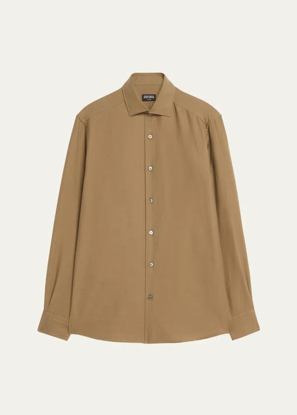 ZEGNA Men's Cashco Cotton And Cashmere Sport Shirt In Khaki Product Image