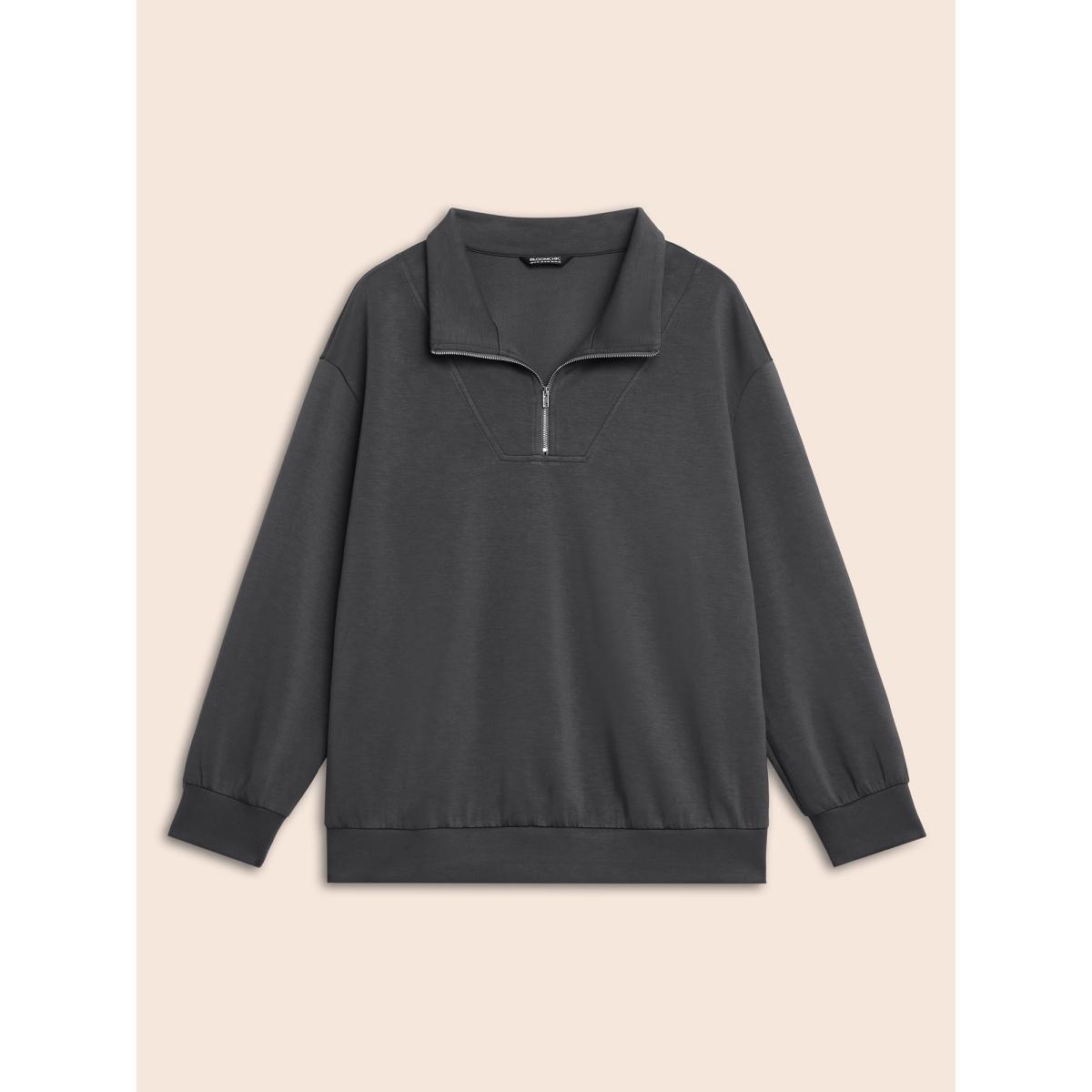 Plus Size Supersoft Essentials Solid Half Zip Sweatshirt Women DimGray Casual Non Lapel Collar Everyday Sweatshirts BloomChic 30/6X Product Image