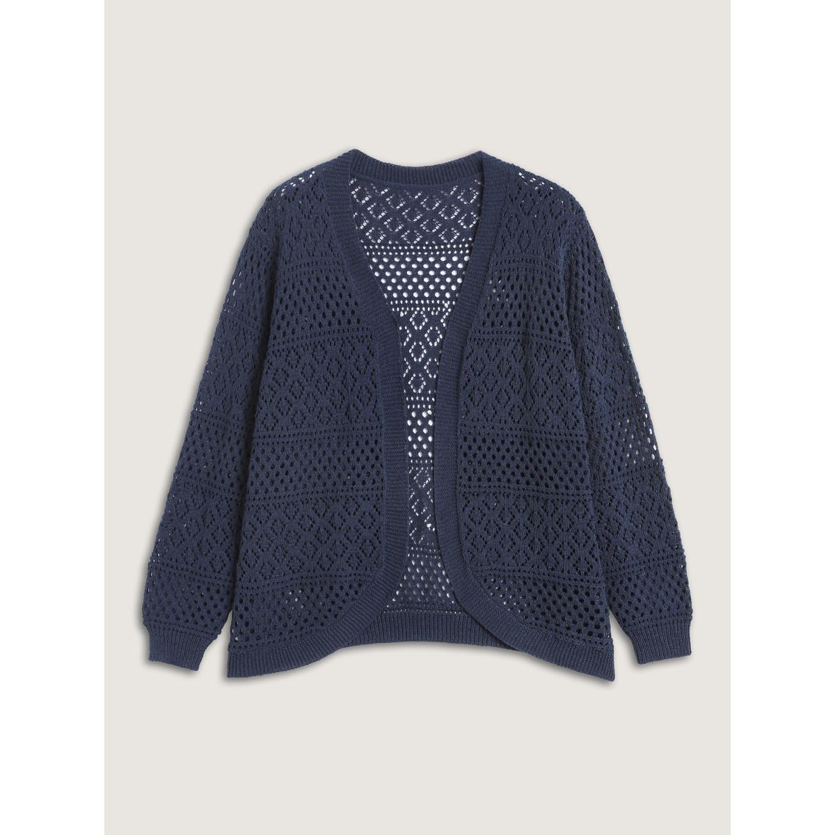 Plus Size Textured Cut-Out Arc Hem Lightweight Cardigan Indigo Women Loose Long Sleeve Everyday-Casual Cardigans BloomChic 30/6X Product Image