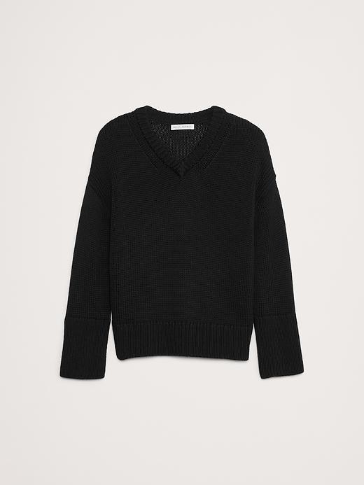 Oversized Cotton V-Neck Sweater Product Image