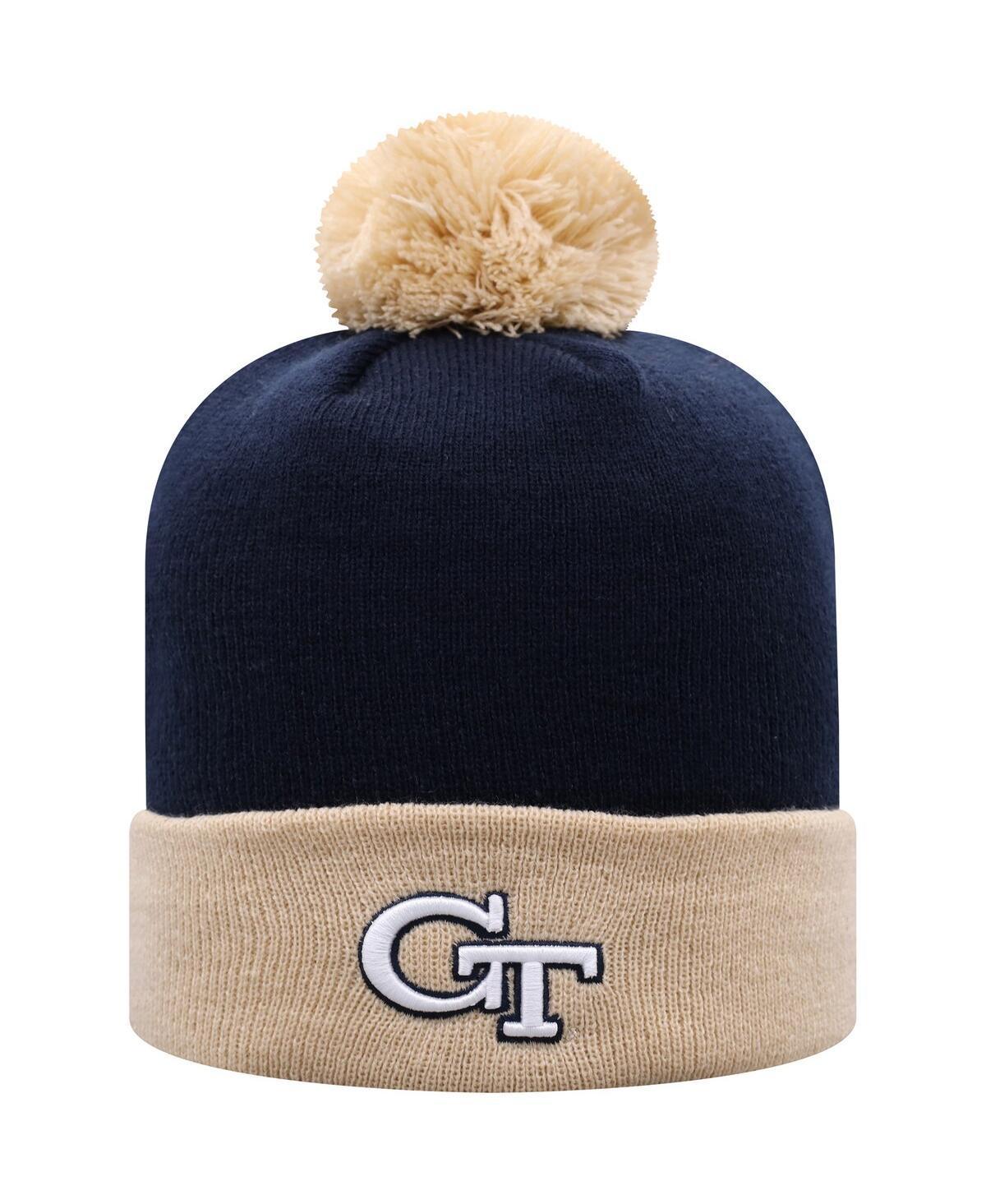 Mens Top of the World /Gold Georgia Tech Yellow Jackets Core 2-Tone Cuffed Knit Hat with Pom, Blue Product Image