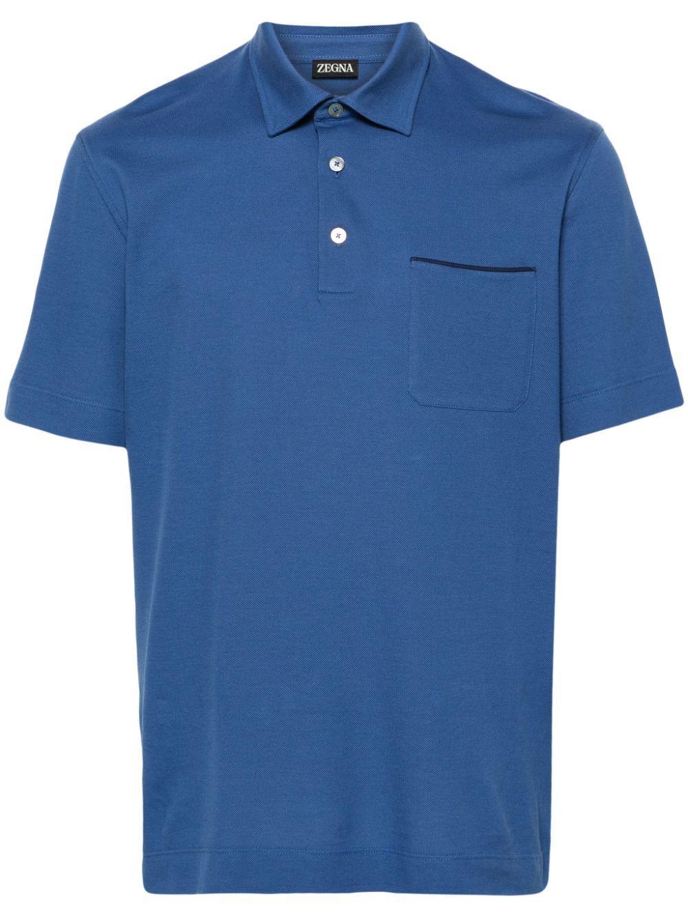 ZEGNA Cotton Piqué Polo Shirt In Blue Product Image