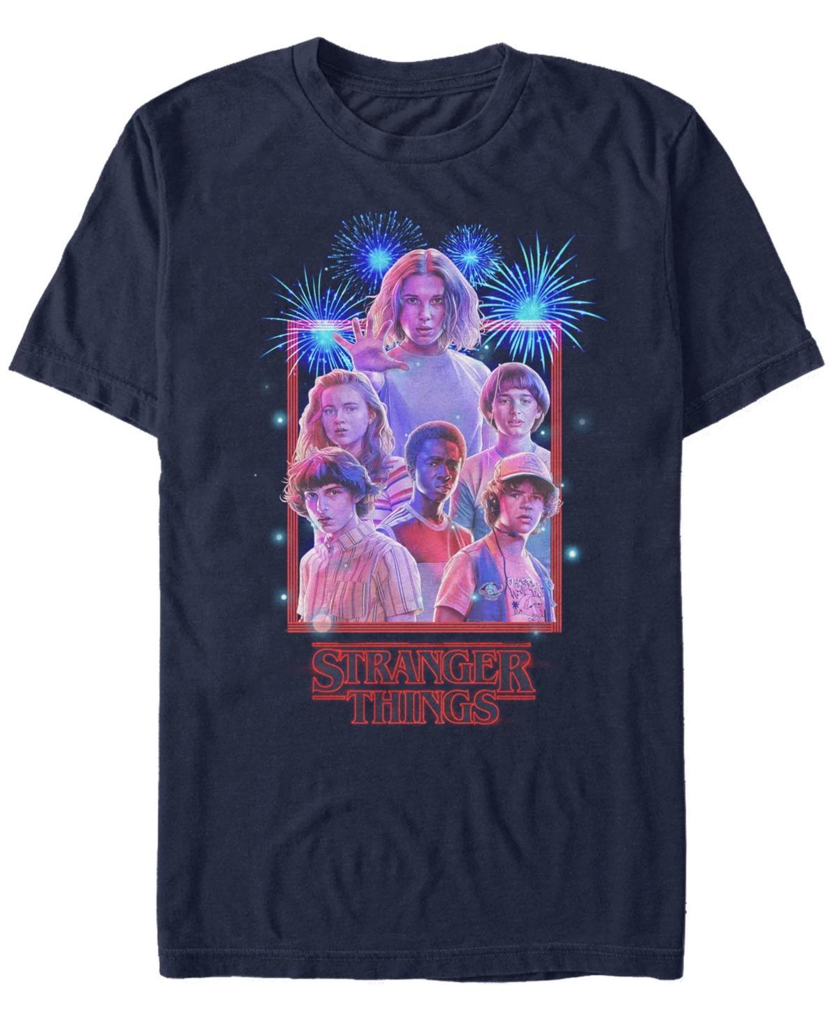 Men's Netflix Stranger Things Group Shot Fireworks Poster Tee, Size: 3XL, Blue Product Image