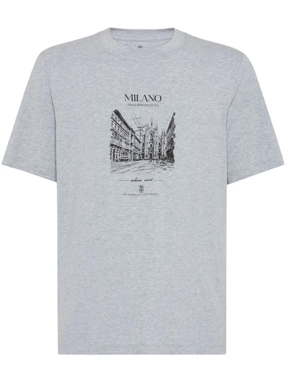 BRUNELLO CUCINELLI Cotton Milano Graphic Print T-shirt In Gray Product Image