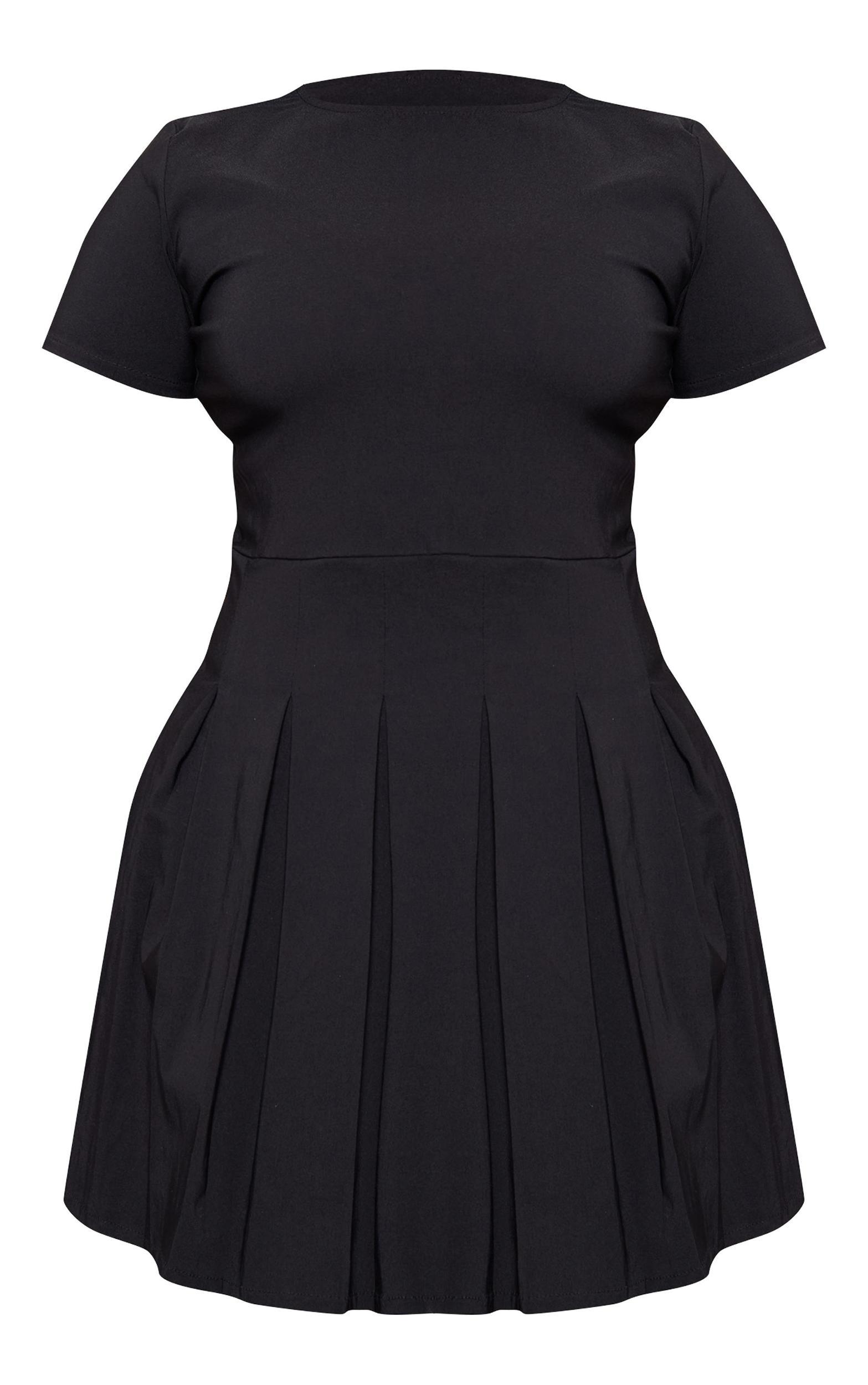 Plus Black Pleat Hem Detail Tailored Mini Dress Product Image