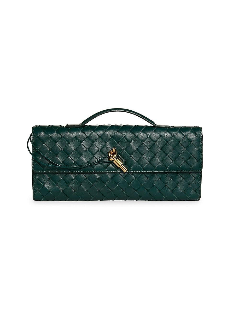 Womens Andiamo Intrecciato Leather Top-Handle Clutch Product Image