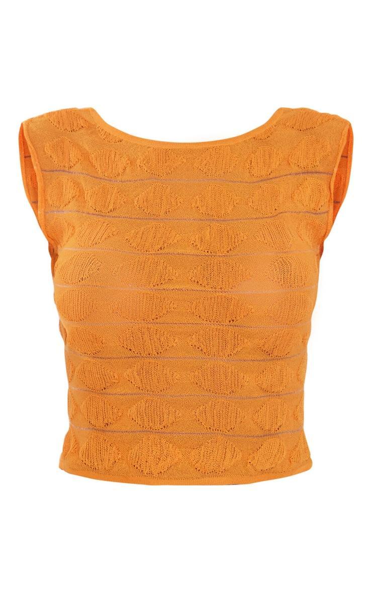 Orange Bobble Textured Sheer Knit Open Back Top Product Image