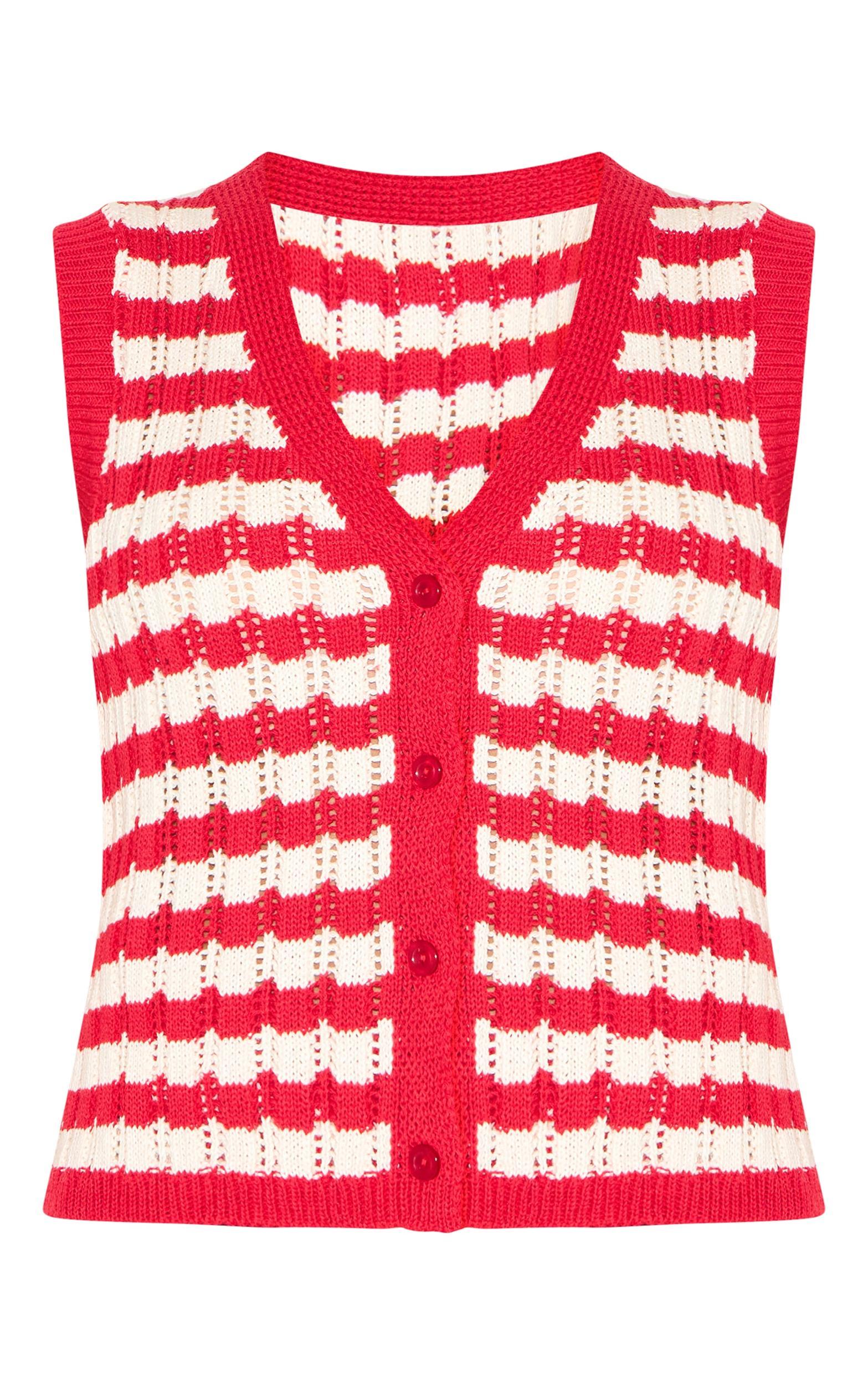 Petite Red Stripe Knitted Sleeveless Vest Product Image