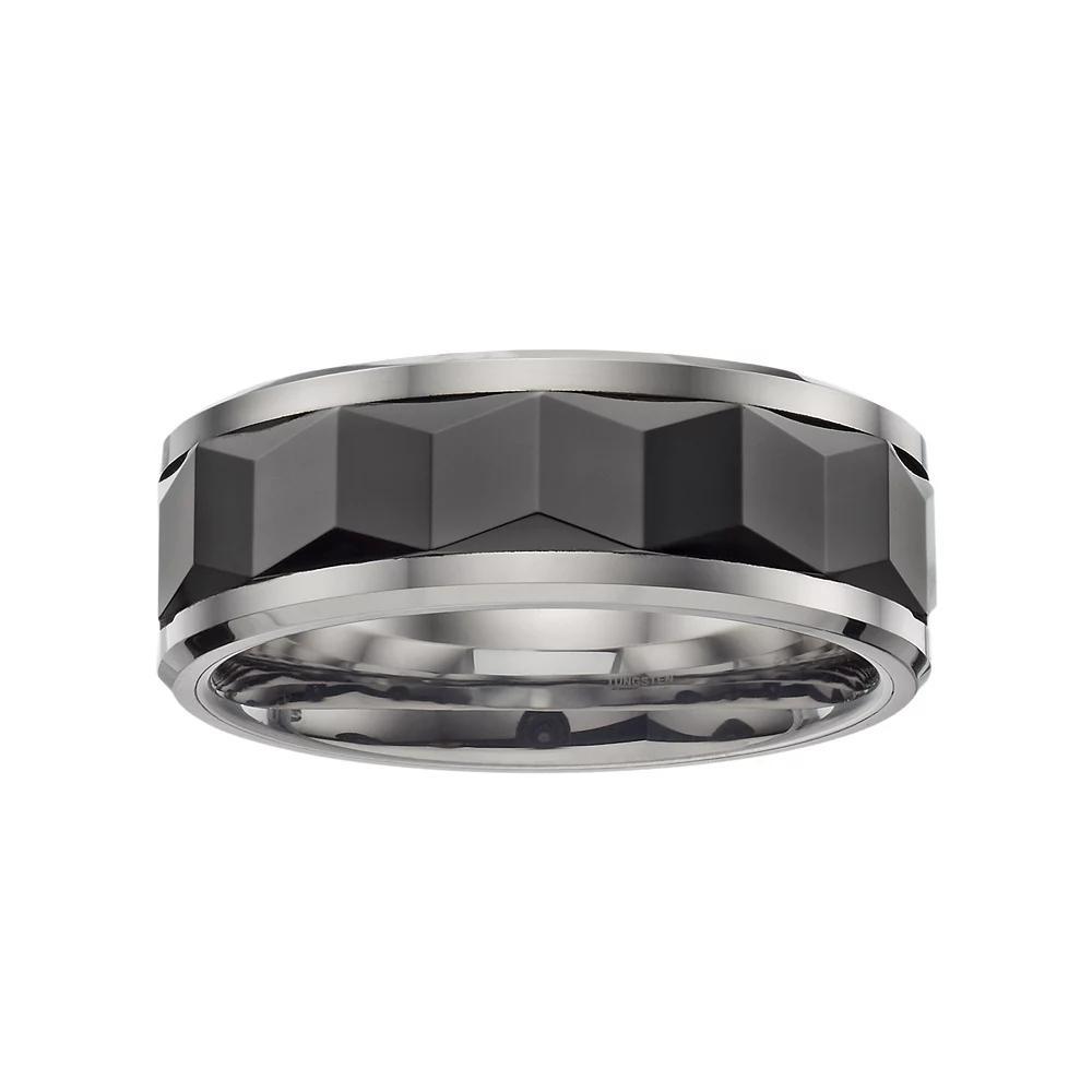 Stainless Steel & Black Ceramic Geometric Band - Men, Men's, Size: 12 Product Image