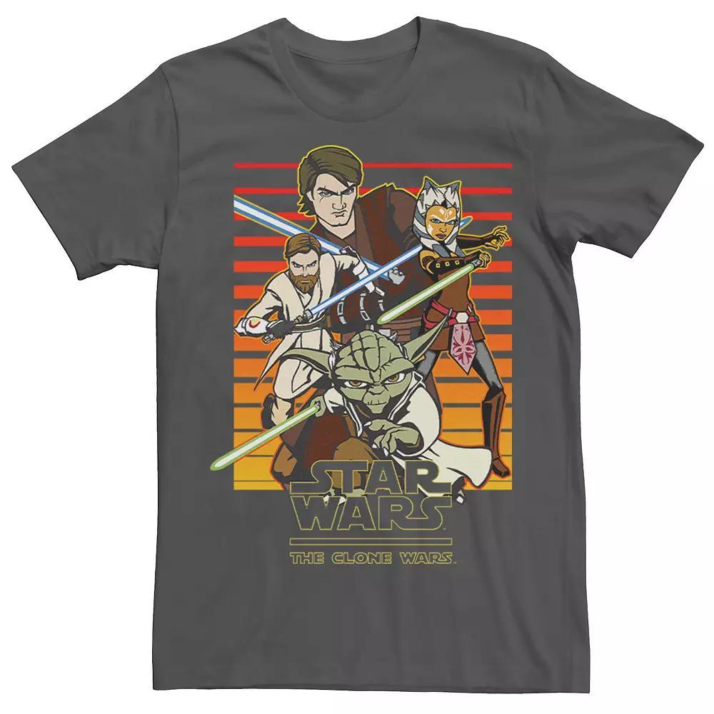 Men's Star Wars: Clone Wars Jedi Group Shot Retro Line Tee, Size: Medium, Grey Product Image