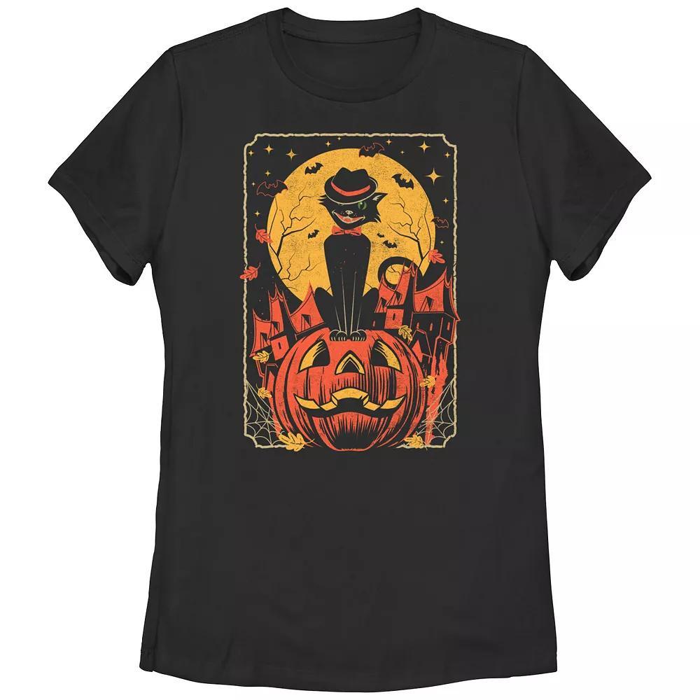 Juniors' Vintage Halloween Cat Graphic Tee, Women's, Size: Medium, Black Product Image