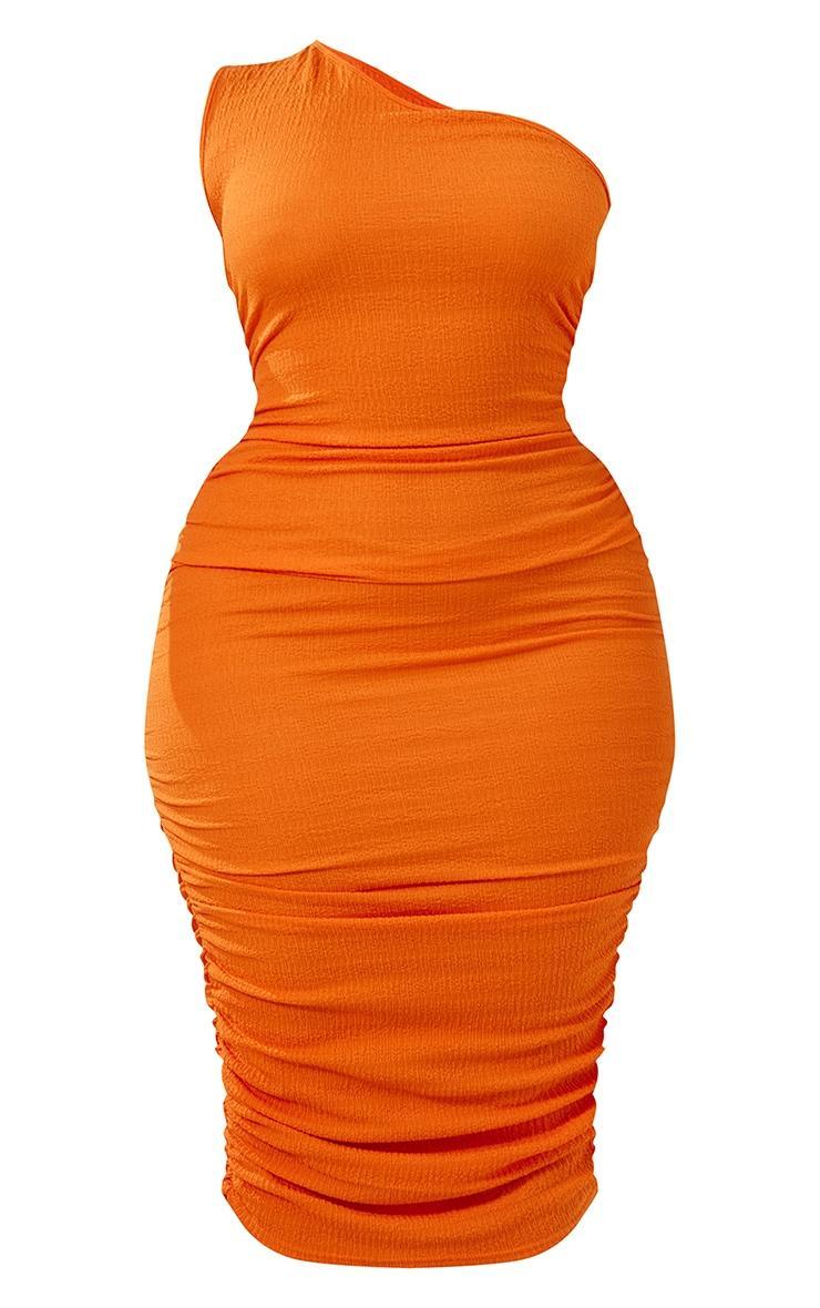 Plus Orange One Shoulder Textured Midi Dress Product Image