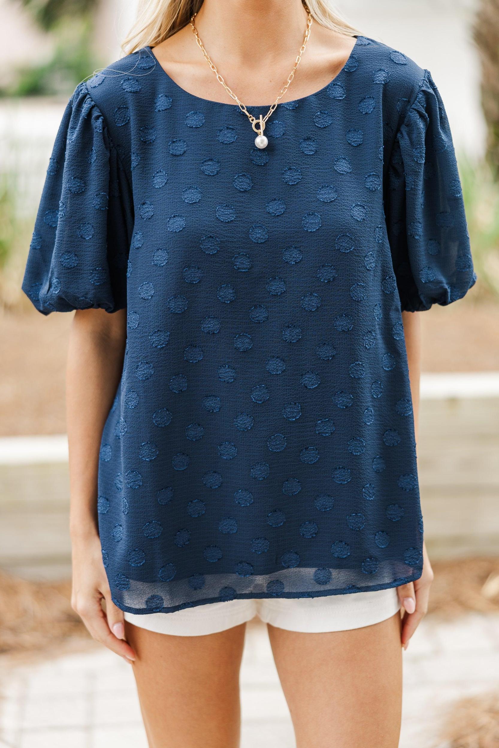 Look At You Shine Navy Blue Textured Blouse Female Product Image
