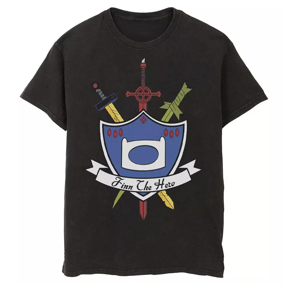Men's Adventure Time Finn The Hero Sword And Shield Banner Tee, Size: 3XL, Athletic Grey Product Image