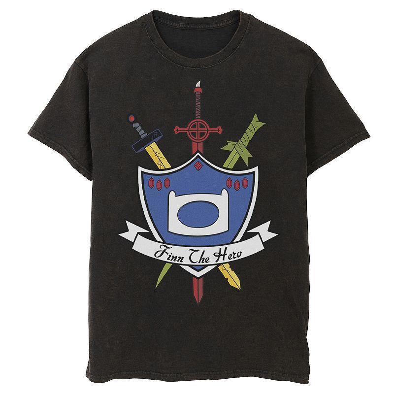 Men's Adventure Time Finn The Hero Sword And Shield Banner Tee, Size: 3XL, Athletic Grey Product Image