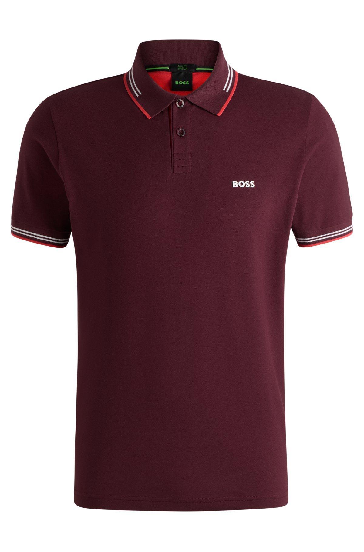 Stretch-cotton slim-fit polo shirt with branding Product Image