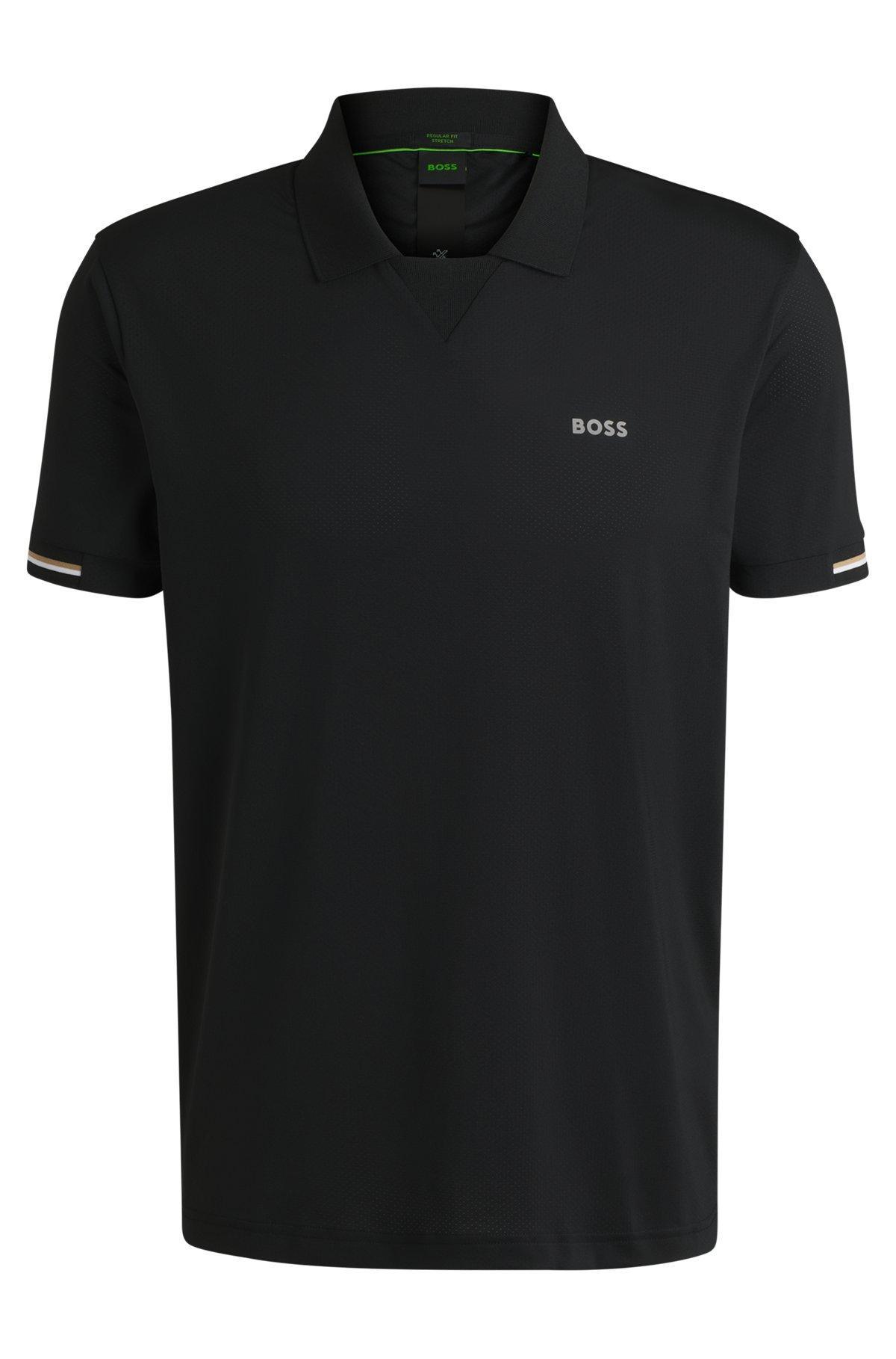 Stretch-mesh polo shirt with modern placket Product Image