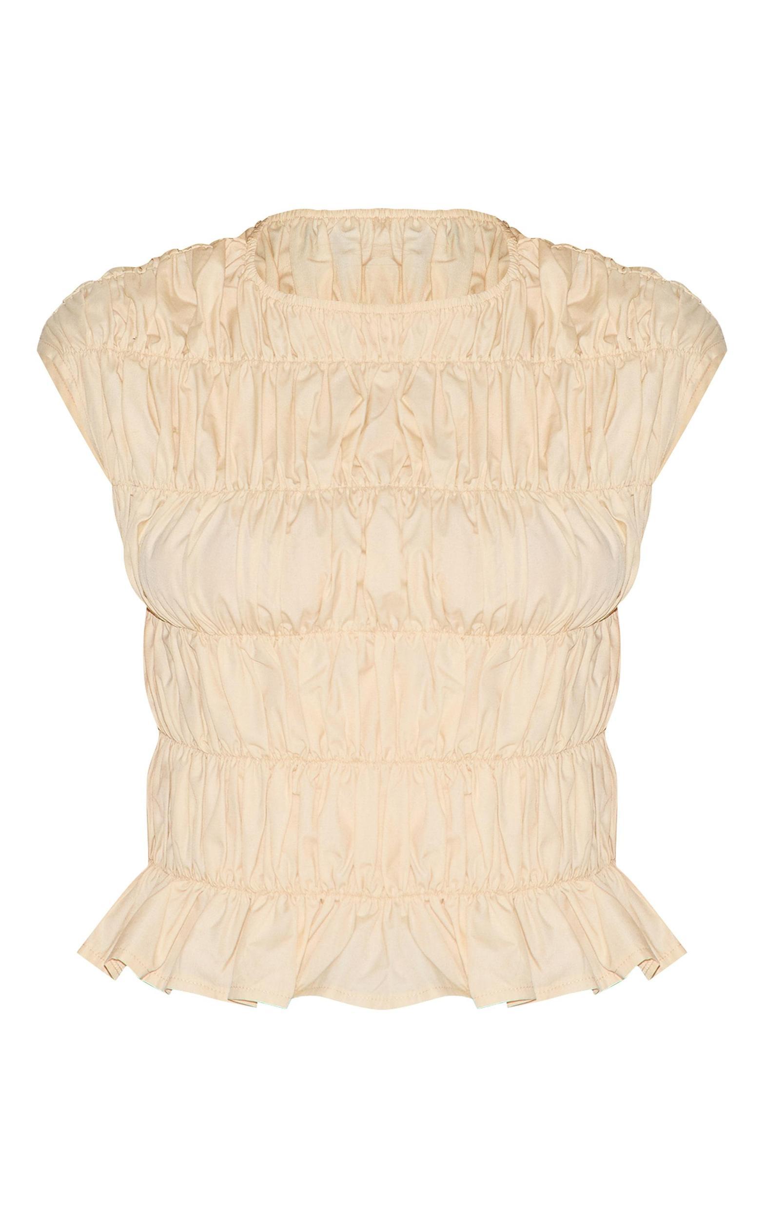 Almond Shirred Boatneck Fitted Top Product Image
