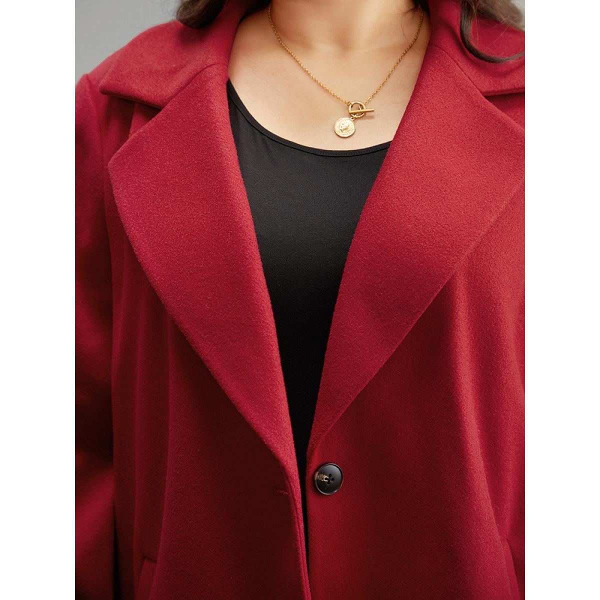 Plus Size Lapel Collar Pocket Button Up Coat Women Crimson Casual Plain Ladies Dailywear Winter Coats BloomChic 14-16/1X Product Image